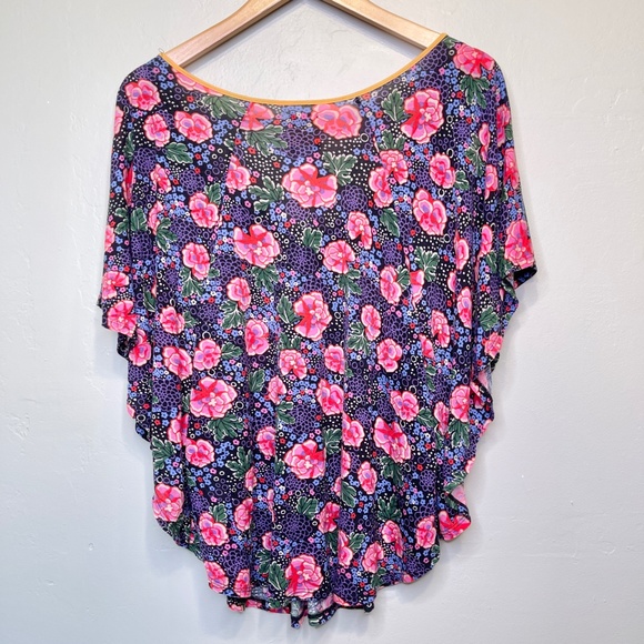 Ric Rac | Anthro Floral Print Dolman Flutter Sleeve Floaty Boho Batwing Blouse - Picture 4 of 15